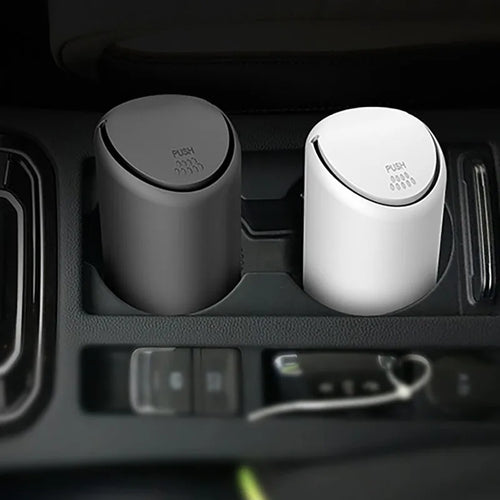 Mini Car Trash Can with Push Lid – Compact Cup Holder Garbage Bin