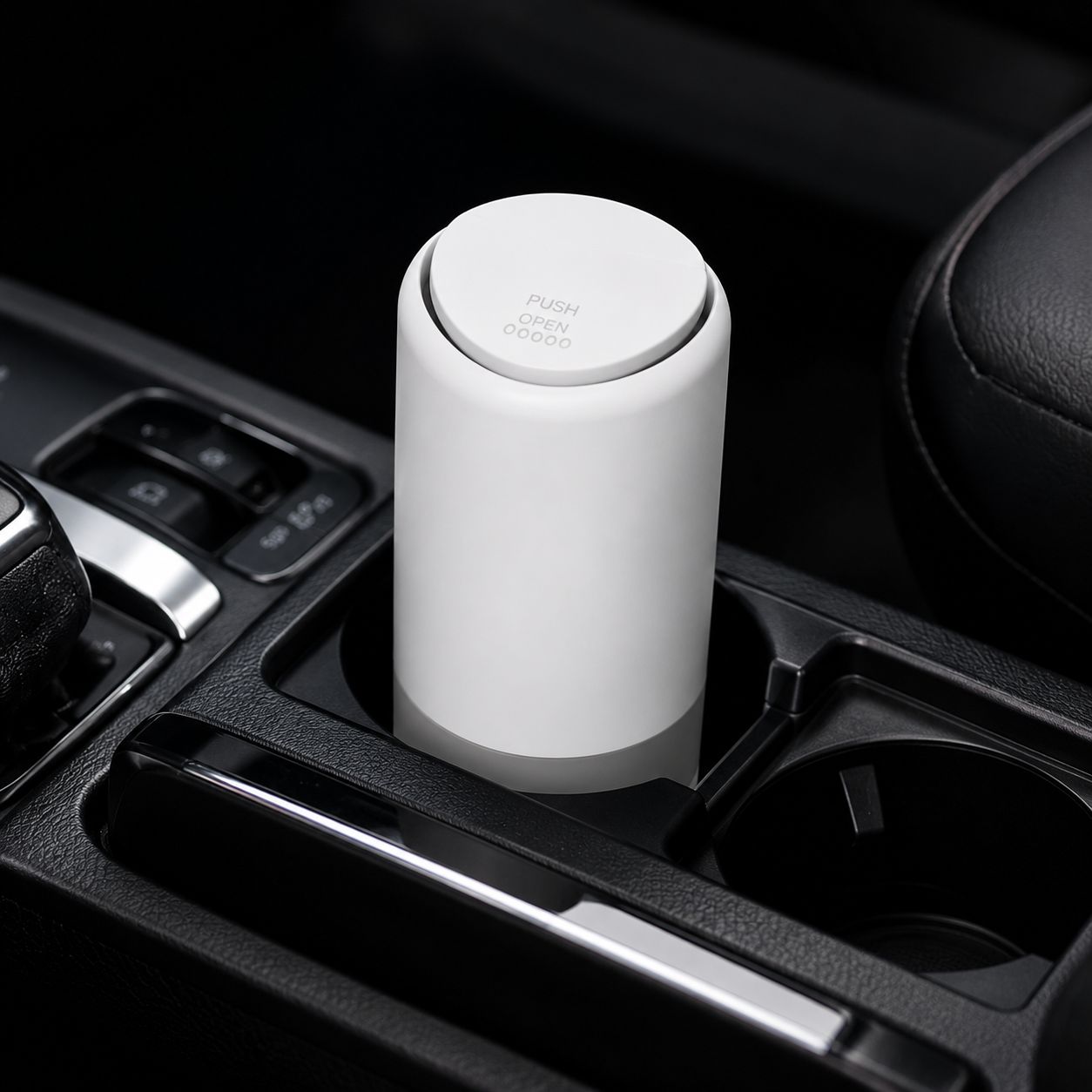 Mini Car Trash Can with Push Lid – Compact Cup Holder Garbage Bin